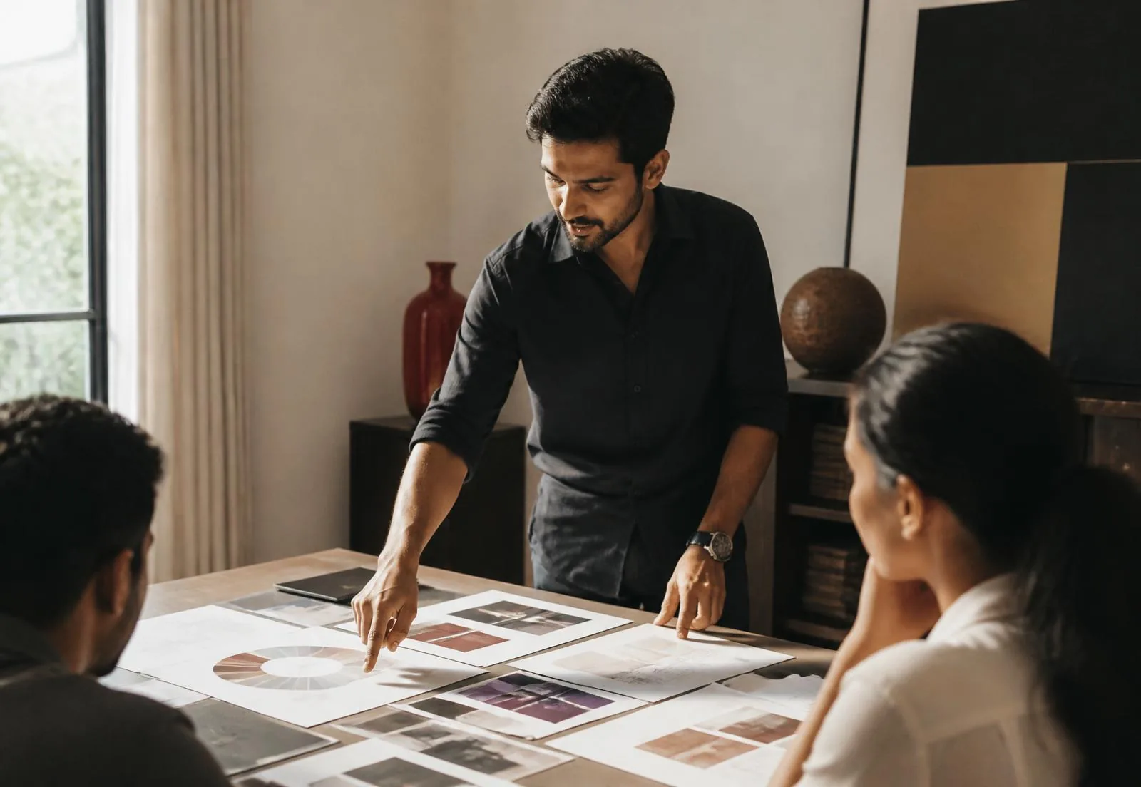 Rohit Pandey presenting brand direction boards to a client team
